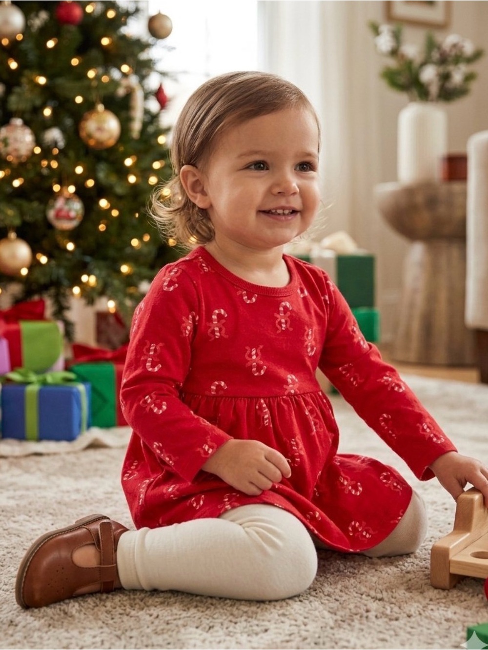 Hanna Andersson Red Candy Cane Print Long Sleeve Dress